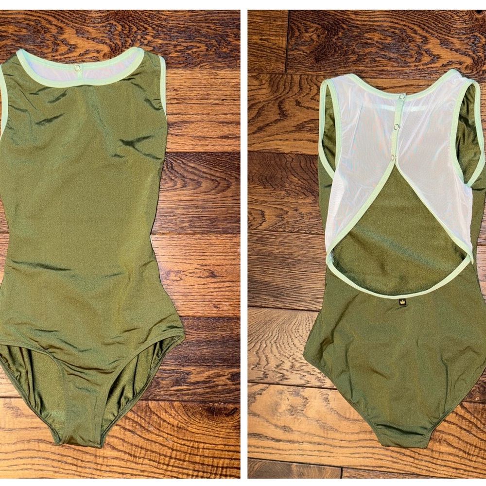 Mariia Green Sleeveless Leotard with Mesh Back Adult Small